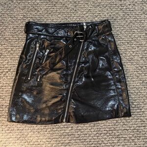 Forever 21 Shiny Black Vinyl Mini Skirt with Belt